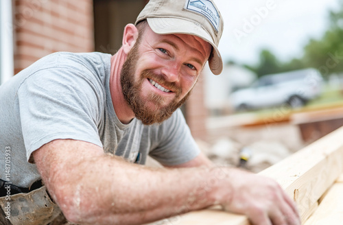 A plumber connecting pipes in the foundation of a new home photo