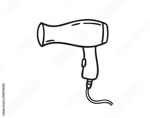 Hair dryer isolated doodle hand drawn icon. Outline drawing hair dryer line clipart symbol