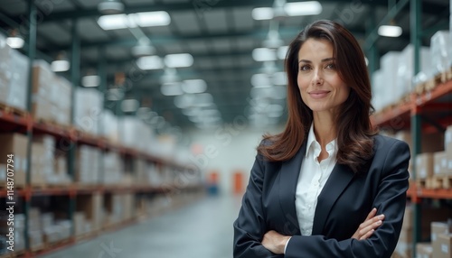 A woman standing in a warehouse with her arms crossed