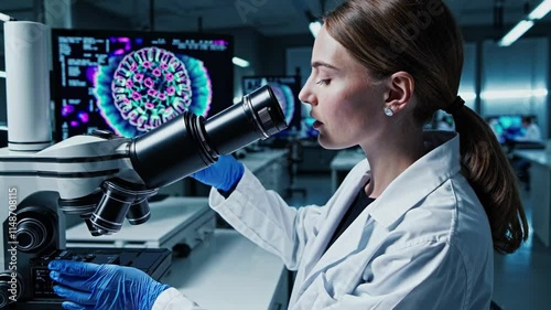 Microscopy research in laboratory showcasing viral structure through advanced imaging techniques