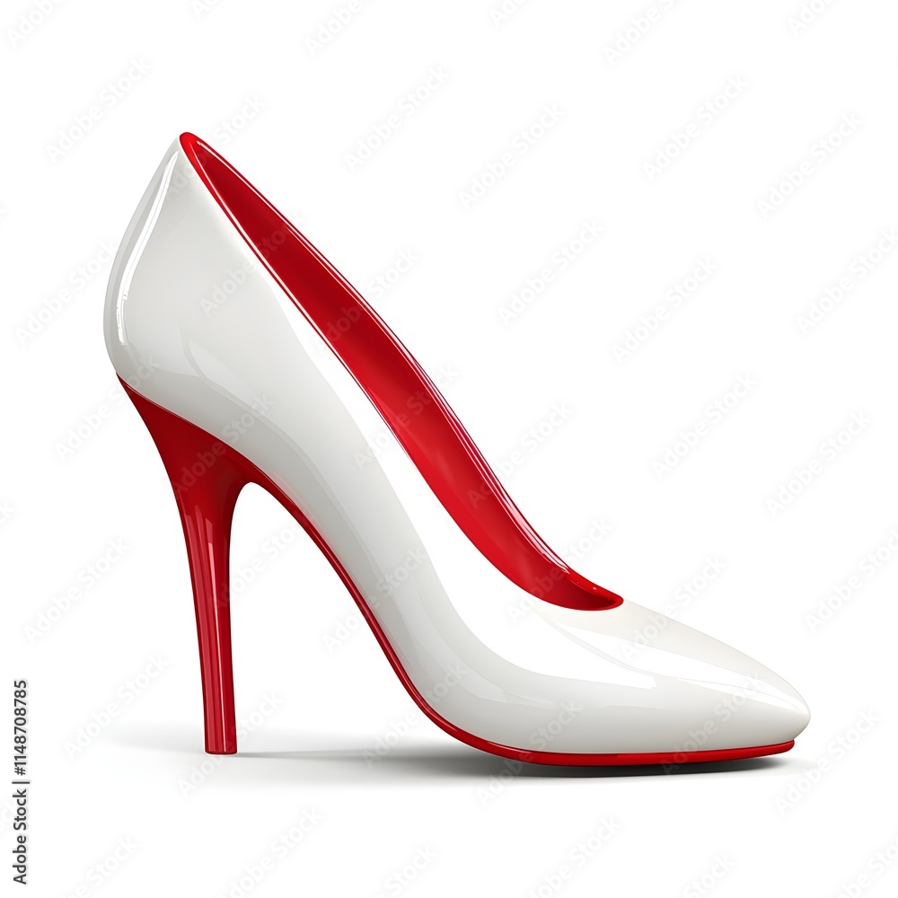 Elegant white high heel shoe with red accents and sleek design Elegant white high heel shoe with red accents and sleek design