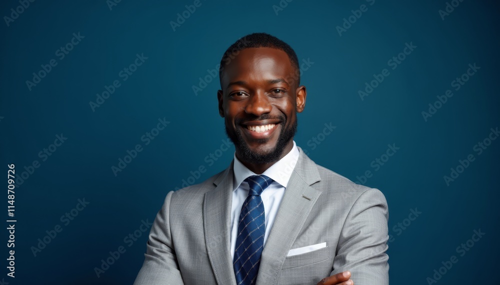 A man in a gray suit and blue tie smiles at the camera A man in a gray suit and blue tie smiles at the camera
