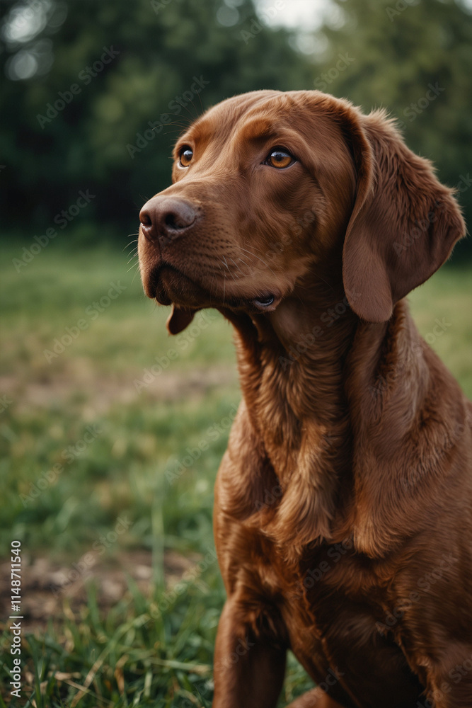 Summer dog portrait, on green grass background Summer dog portrait, on green grass background
