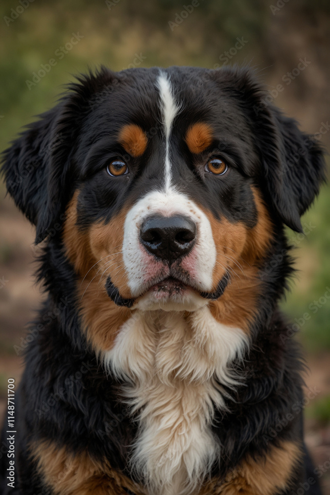 Summer dog portrait, on green grass background Summer dog portrait, on green grass background