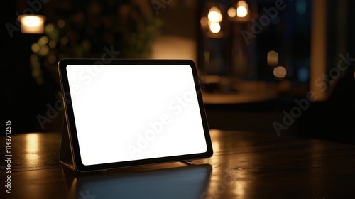 Tablet Mockup: Nighttime Cafe Ambiance