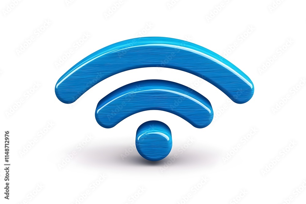 Blue Wireless Signal Icon with Smooth Wooden Texture Background