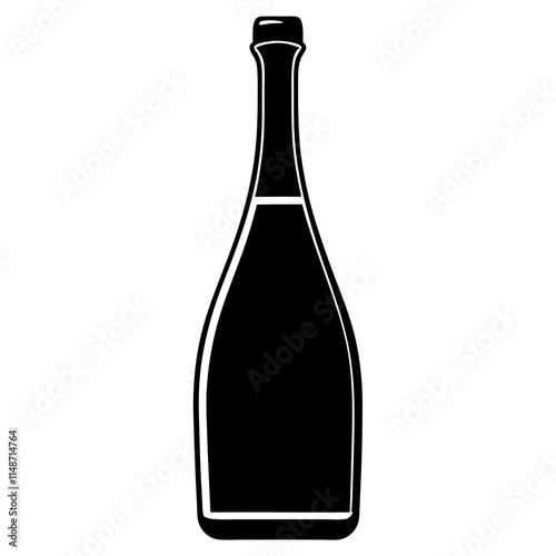 Champagne Bottle vector silhouette black design white background