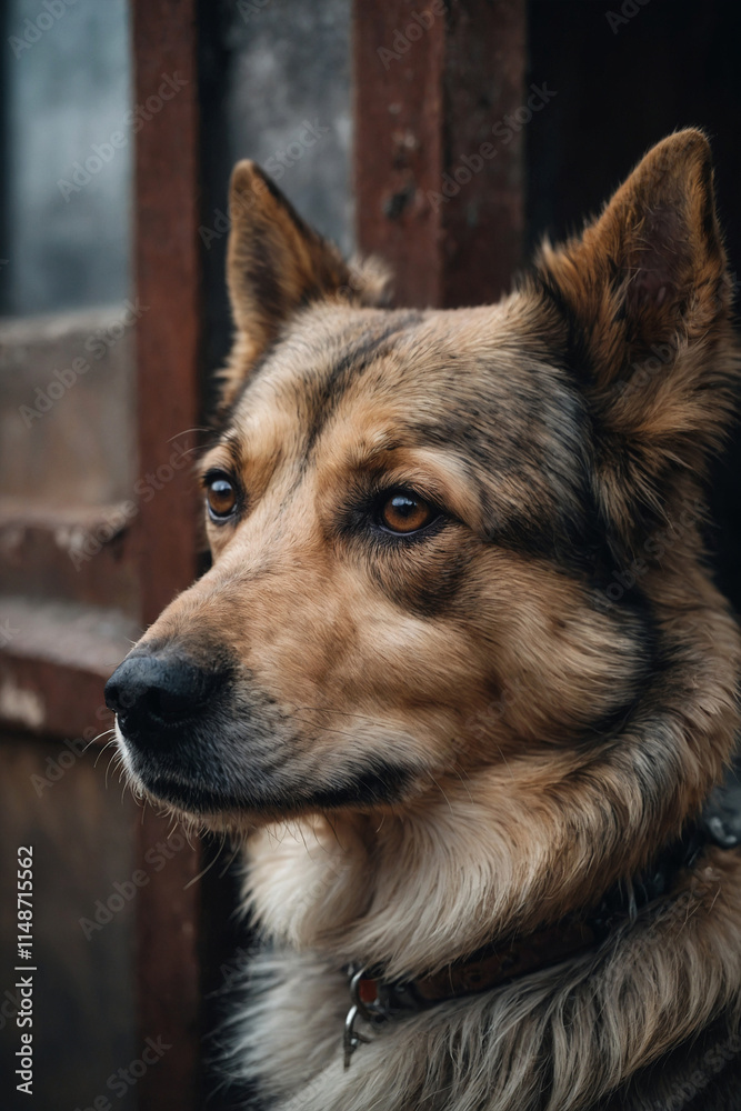 Sad dog in the shelter. Photo for social campaigns and advertising of animal shelters Sad dog in the shelter. Photo for social campaigns and advertising of animal shelters