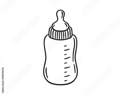 Baby milk bottle doodle hand drawn icon. Outline drawing baby milk bottle line clipart symbol