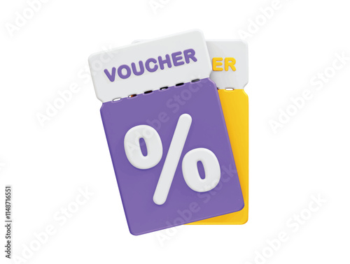 Voucher card cash back discount icon illustration 3d render photo