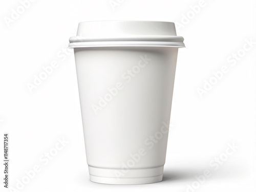 Close up of Blank a white Coffee paper cup isolated on light white background. Coffee Mockup for branding. Text or Logo.