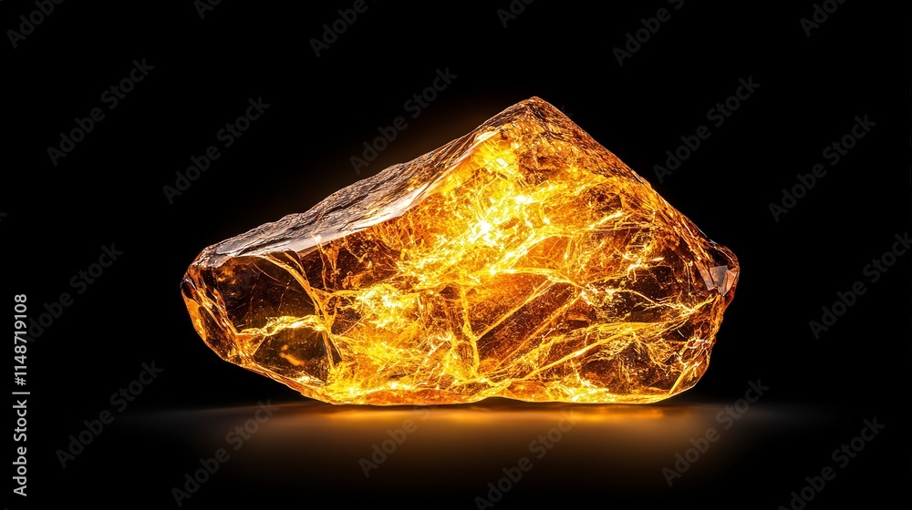 A stunning, illuminated natural amber stone displaying intricate patterns and a rich golden hue against a dark background. A stunning, illuminated natural amber stone displaying intricate patterns and a rich golden hue against a dark background.