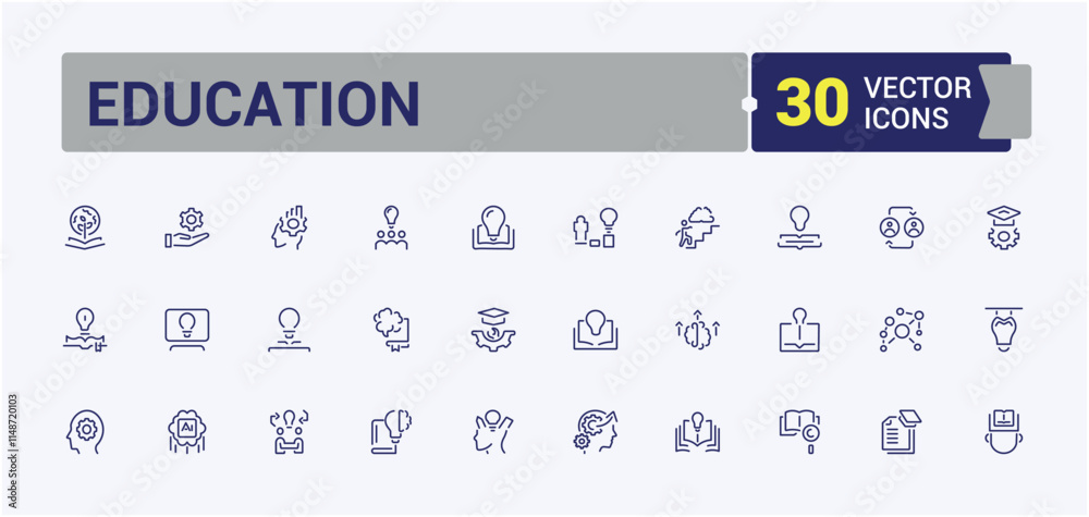 Education icons set. Contains such icons as university, development, science, process, goal, grow, on and more. Thin outline icons pack. Editable vector stroke. Education icons set. Contains such icons as university, development, science, process, goal, grow, on and more. Thin outline icons pack. Editable vector stroke.