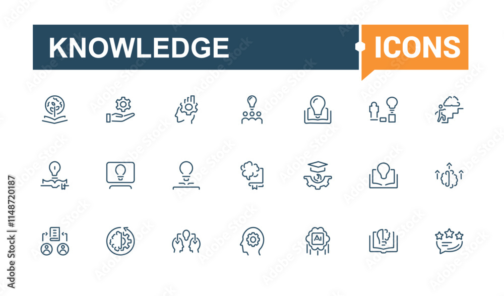 Knowledge line icon. Featuring idea, bus, graduation, work, pen, learn, achievement and more. Minimal linear icons. Editable stroke. Vector illustration. Knowledge line icon. Featuring idea, bus, graduation, work, pen, learn, achievement and more. Minimal linear icons. Editable stroke. Vector illustration.