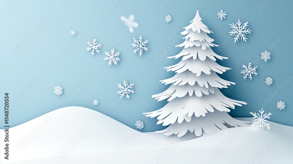A serene winter scene with snow and pine tree. A serene winter scene with snow and pine tree.