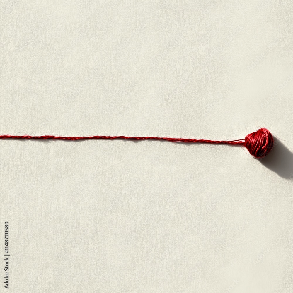 A simple red thread wound on a white background. A simple red thread wound on a white background.