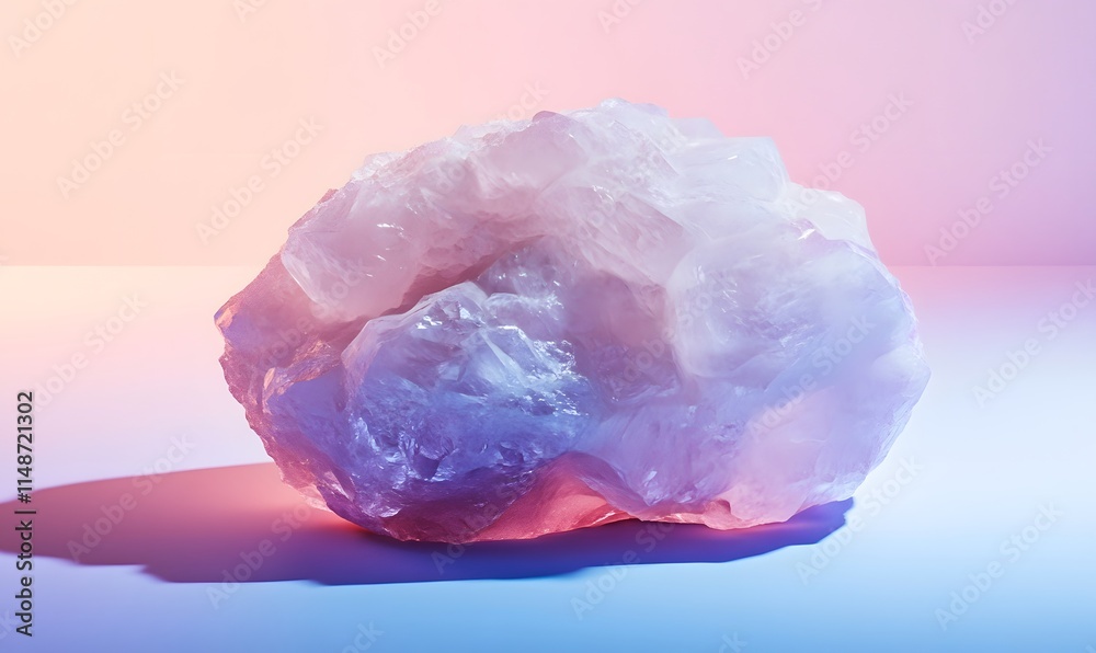 Fototapeta premium Rose quartz stone with soft pink and purple gradient light.