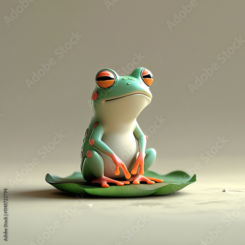 Cute and funny 3D frog. Ideal image for children's projects, games, animation and advertising. Bright and positive picture that makes you smile photo