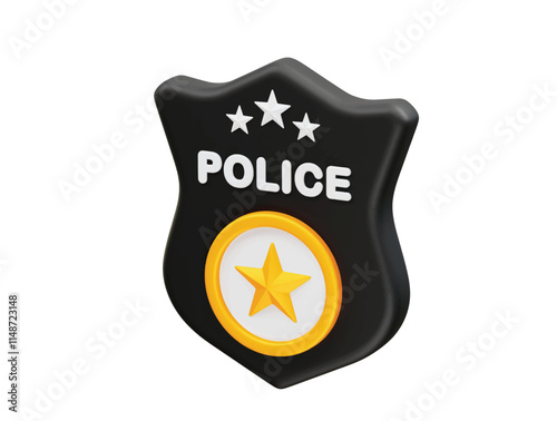 Police labels. Police officer badge icon 3d illustration