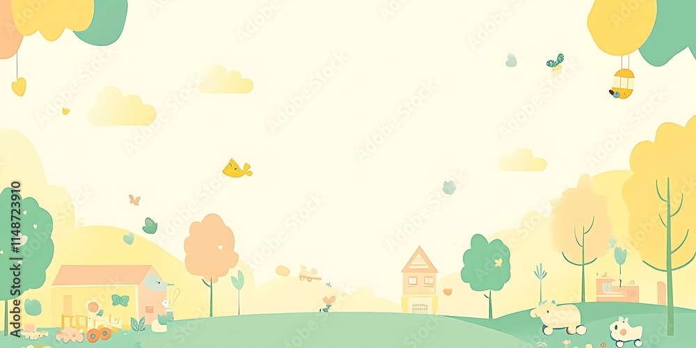 Whimsical Childrens Playland Scene Featuring Toys and Houses Whimsical Childrens Playland Scene Featuring Toys and Houses