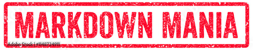 Markdown Mania Stamp Transparent Seal, Red Grunge Markdown Mania Word Rubber Stamp Seal
