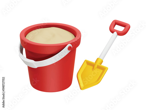 Sand Bucket And Shovel 3D Icon illustration render