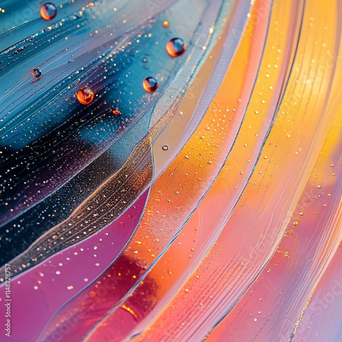 Colorful abstract wave pattern with water droplets. photo