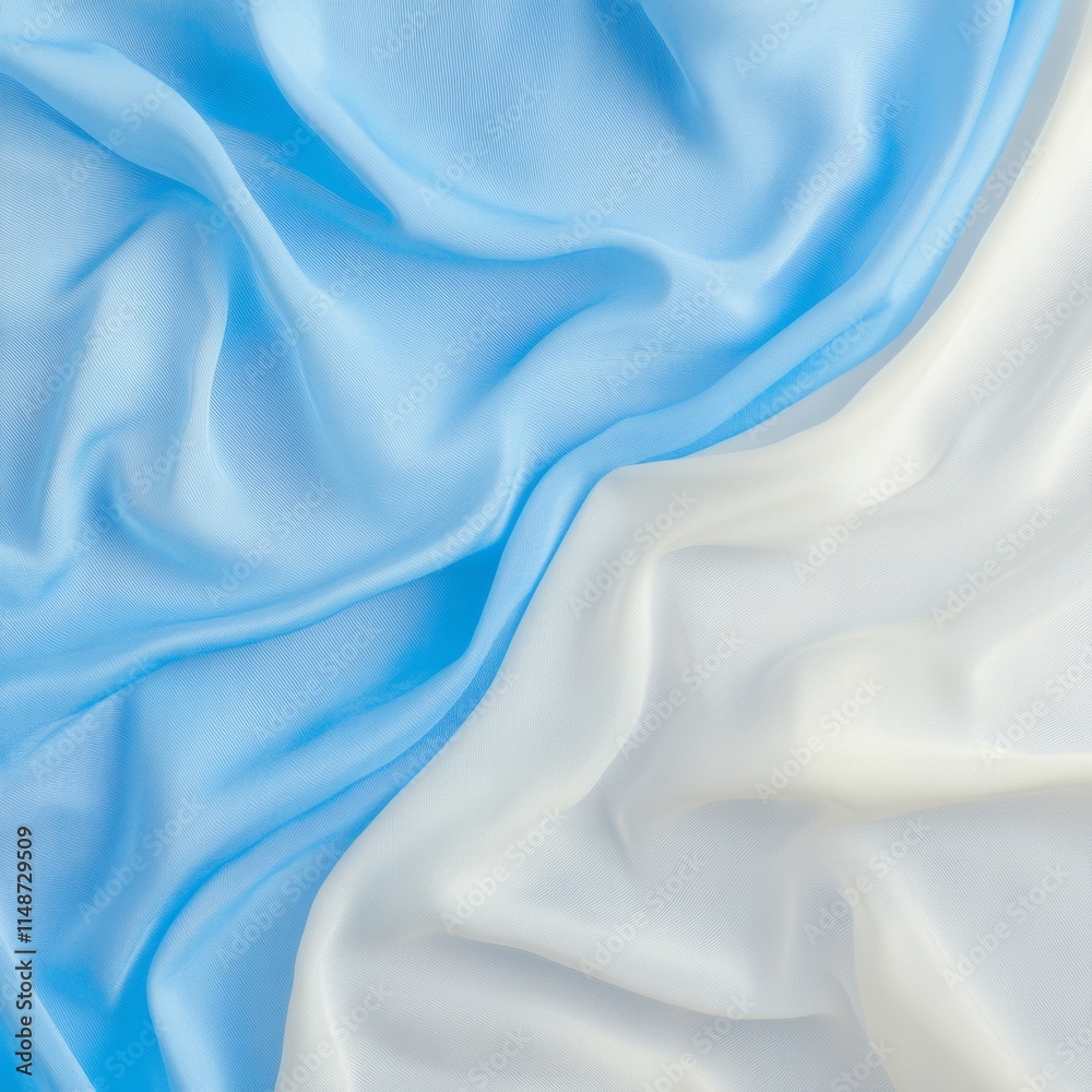 Fototapeta premium Ethereal Blue and White Fabric Folds Symbolizing Fluidity and Resilience in Digital Communities