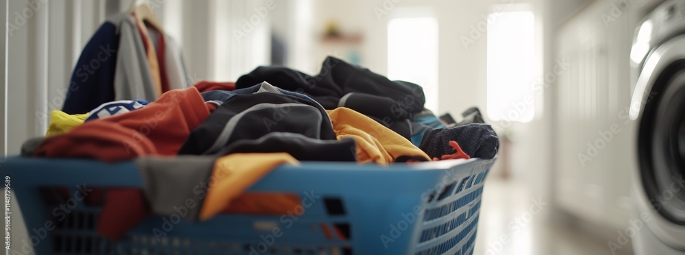 Obraz premium Colorful laundry in a basket ready for washing.