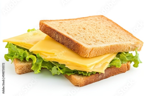 Bread topped with cheese and lettuce isolated sandwich on white photo