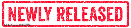Foto Newly Released Stamp Transparent Seal, Red Grunge Newly Released Word Rubber Sta