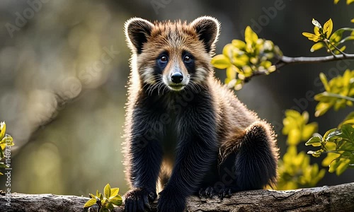 Adorable Red Panda Cub Sitting on a Branch in a Forest,  Enjoying the Sunlight,  Wildlife Nature Footage,  Beautiful Animal Documentary