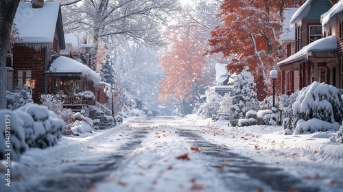 Fototapeta Naklejka Na Ścianę i Meble -  quiet winter small town street covered with snow 