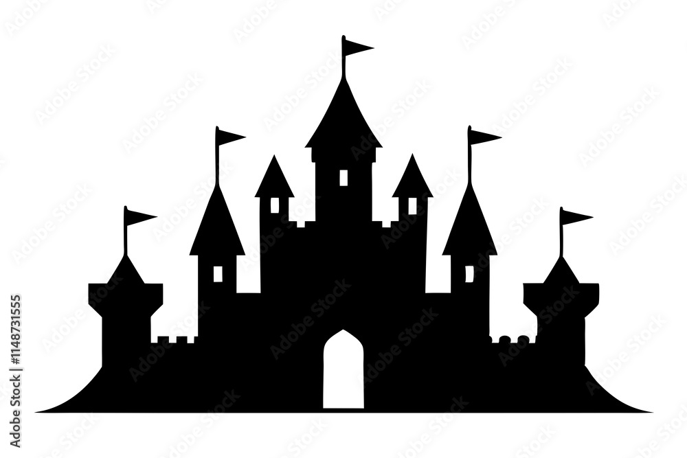 Obraz premium Castle with flags silhouette illustration