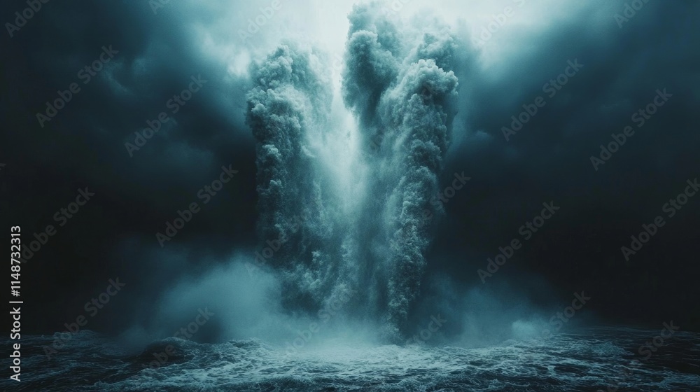 Naklejka premium Dramatic ocean waves under dark storm clouds.