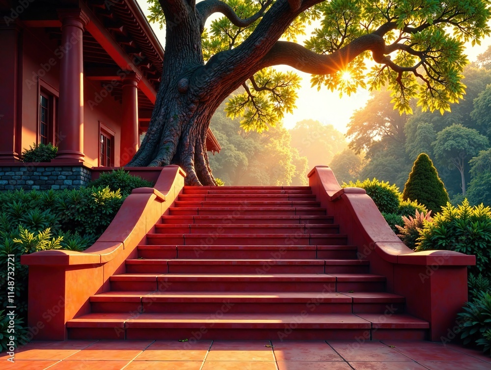Red Staircase Orange Steps Building AI Art, Architectural Photography, Stairway to Heaven Red Staircase Orange Steps Building AI Art, Architectural Photography, Stairway to Heaven