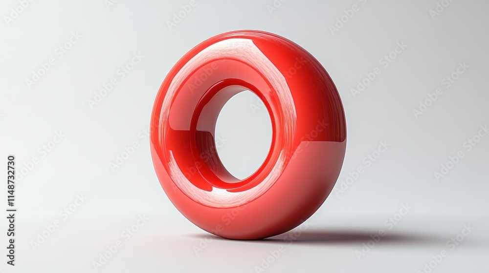 Glossy red torus on white background.