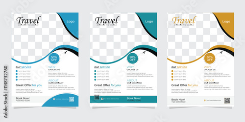 Professional, Premium and Modern travel poster or flyer template brochure design layout space for photo background. A4 size.