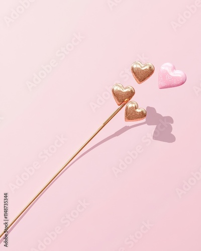 Elegant Gold Arrow with Hearts on Pink Background Love and Success Concept