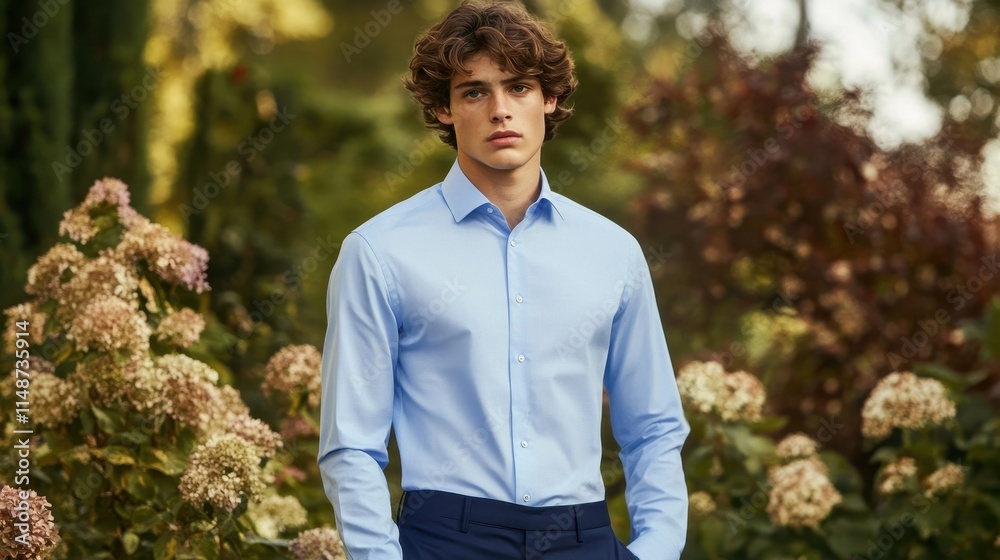 Young Man in Light Blue Shirt Surrounded by Nature Young Man in Light Blue Shirt Surrounded by Nature