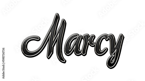 Konstfotografi black metal 3d design of name Marcy on white background.