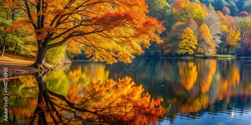 Autumn American Beech Tree by Lake in Ivy Creek Natural Area - Fall Foliage & Nature Photography