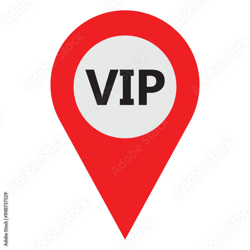 VIP location icon. VIP place icon favourite red pointer marker icon button isolated on white background. VIP pointer location. Vector illustration.