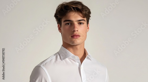 Stylish Young Man in White Shirt Portrait Photo