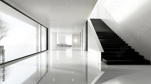 Modern interior with sleek design and lighting.
