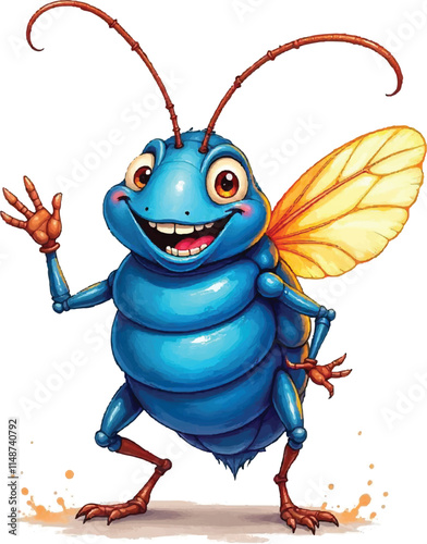 Watercolor vector of a cartoon Louse animation, isolated on a white background, eps file. 