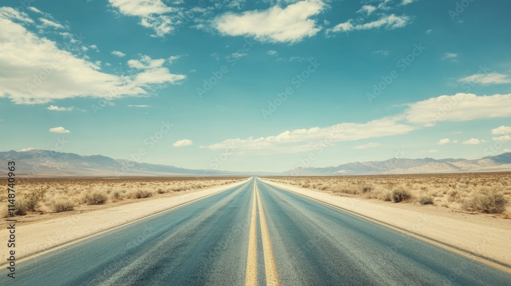 Naklejka premium Green highway sign with clear sky and lush surroundings on a scenic road in the countryside