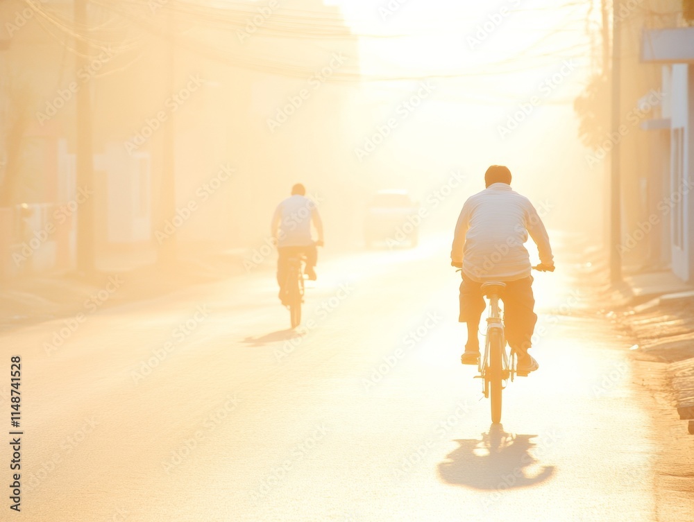 Early Dawn Cycling Young Students in Suburban India
