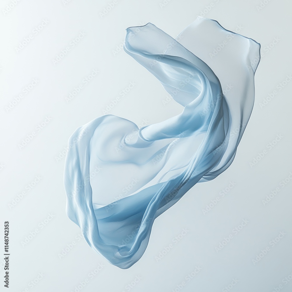 Soft blue fabric flowing gracefully in the air
