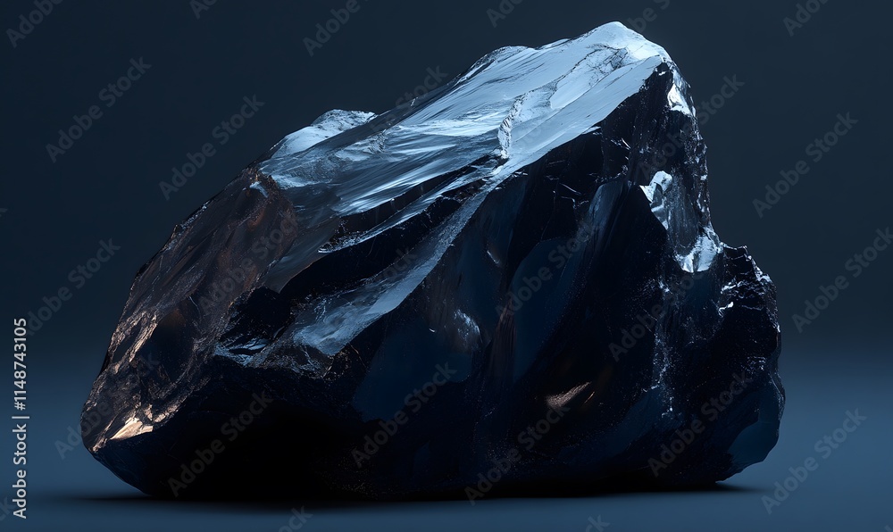 Obraz premium Dark, reflective rock fragment against deep background.